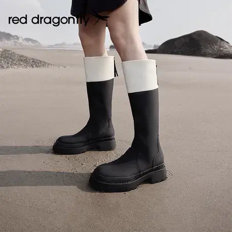 红蜻蜓靴子女长筒靴2023年秋冬粗跟大筒围高筒靴时尚潮酷撞色女靴商品大图