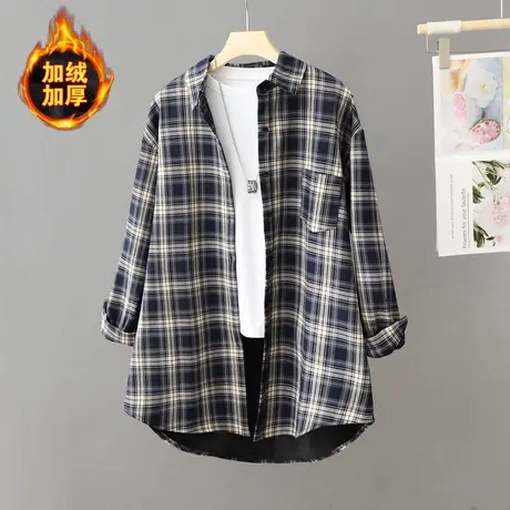加绒加厚格子衬衫外套女2023新款爆款秋冬季中长款大码衬衣外搭潮图片