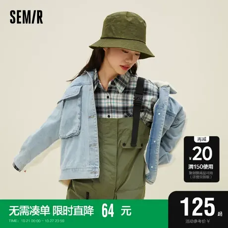 森马牛仔外套女拼接仿泰迪毛宽松个性2022冬季新款毛领夹克甜酷风图片