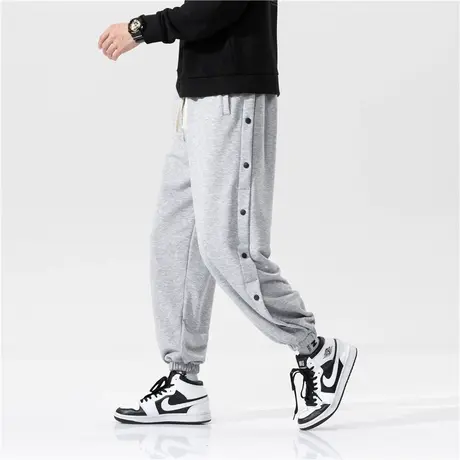 重磅灰色卫裤男秋冬潮牌百搭束脚排扣运动裤宽松纯色高街休闲裤子商品大图