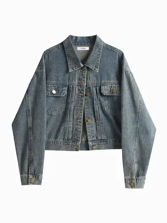 复古百搭短款牛仔外套女宽松秋季新款设计感小个子夹克做旧上衣潮图片