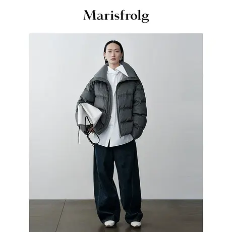 【轻云羽绒】玛丝菲尔冬灰色短款加厚白鹅绒羽绒服女图片