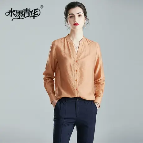 【1件7.9折】冬装新品女士衬衫通勤OL百搭纯色气质优雅长袖女上衣图片