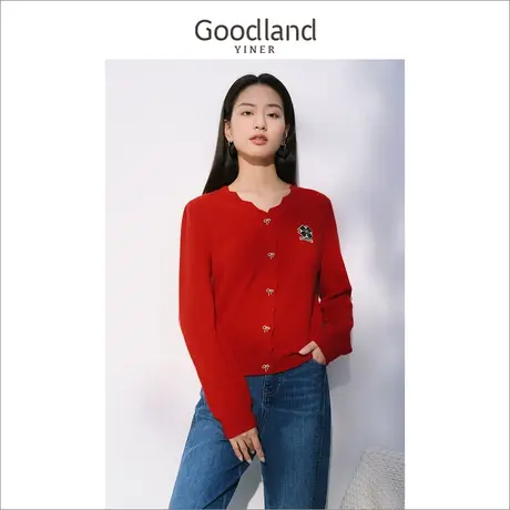 音儿美地女装2022冬季新款长袖毛衣外套牛角扣针织衫商品大图