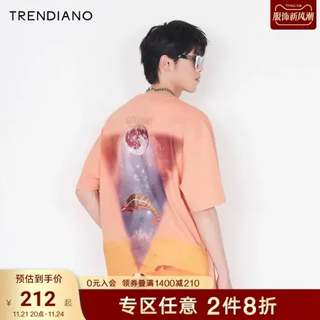 TRENDIANO官方潮牌夏季男装时尚潮流变色龙印花棉质圆领短袖T恤男商品大图