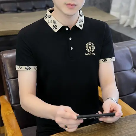 新款短袖t恤男潮流ins青少年纯棉印花T桖潮牌上衣时尚男装polo衫商品大图