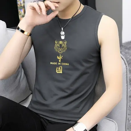 莫代尔冰丝背心男中国潮流夏季虎头无袖t恤坎肩篮球健身运动跨栏商品大图