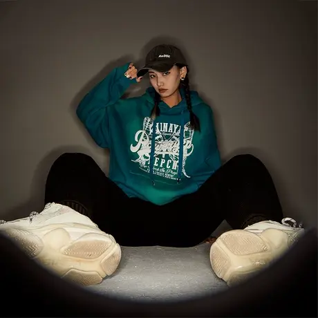 yep连帽卫衣女春秋加厚宽松ins潮牌做旧反光印花外套上衣中性帽衫商品大图