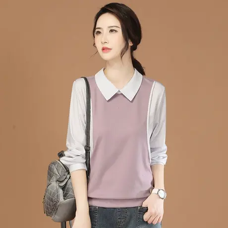 韩潮袭人法式polo领条纹衬衫女2024春新款拼接衬衣设计感T恤上衣图片