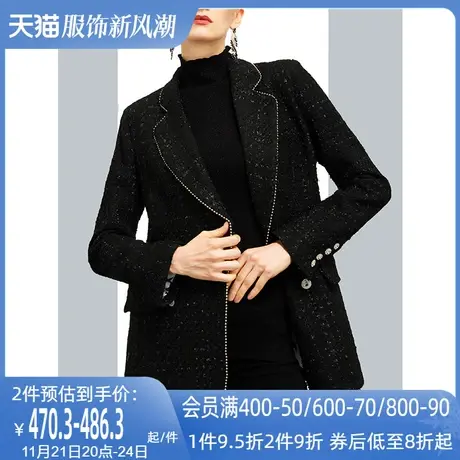 AUI职业气质名媛小香风呢子西装女冬2024新款黑色毛呢西服外套图片