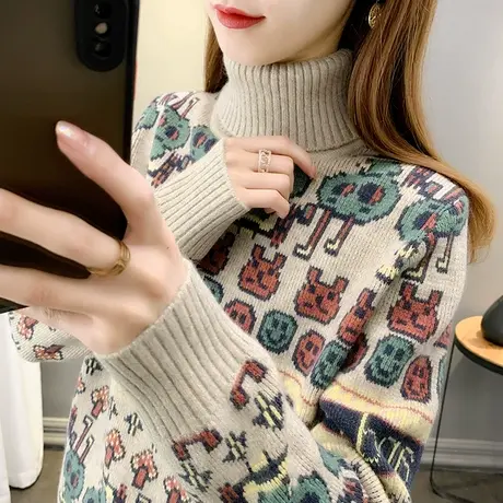 女装高领毛衣宽松外穿提花卡通打底衫女内搭洋气加厚图片