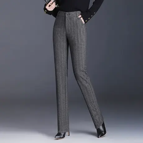格纹毛呢直筒西装裤女秋冬2023新款高腰通勤气质长裤显瘦小脚裤子图片