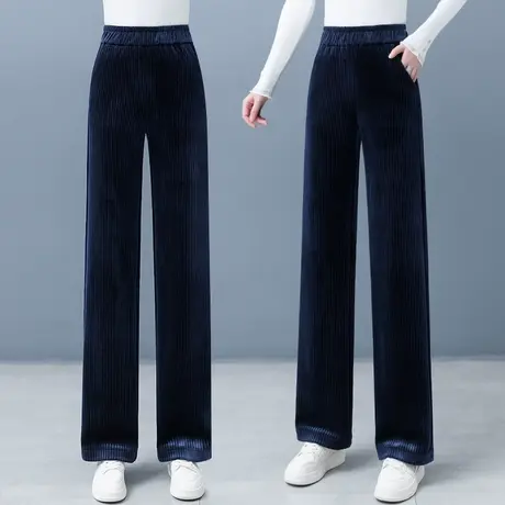 金丝绒阔腿裤女高腰垂感2023年秋冬新款宽松休闲直筒窄版条绒长裤商品大图