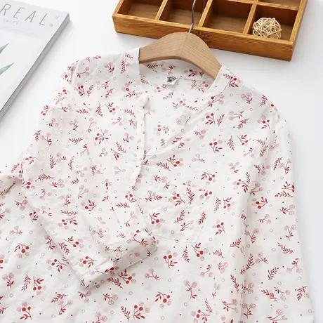 V领民族风碎花衬衫女夏季2021新款设计感小众衬衣女宽松上衣外穿商品大图