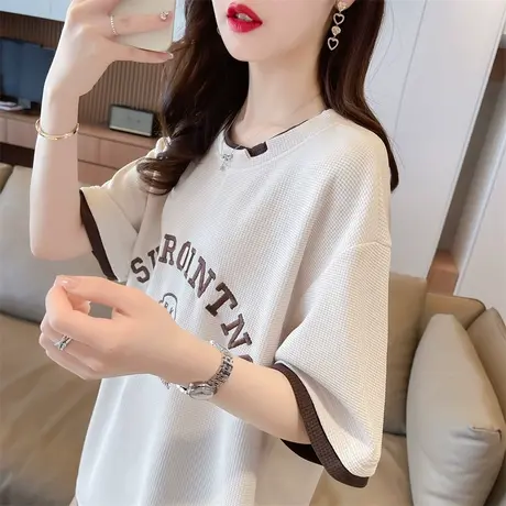 小众设计感小个子短袖t恤女夏装韩版宽松大码中长款假两件上衣服商品大图