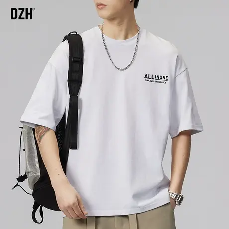 男士白色短袖t恤男潮牌潮流重磅体恤2023新款夏季上衣宽松五分袖商品大图