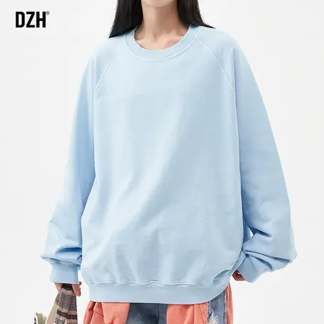 情侣浅蓝色重磅卫衣男纯棉秋季简约长袖纯色上衣宽松外套无帽衣服商品大图