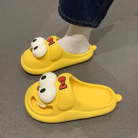 可爱蝴蝶结大眼狗凉拖鞋女夏季新款网红室内外穿厚底防滑包头拖鞋商品大图