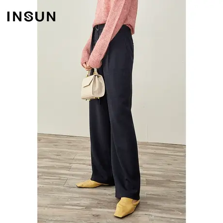 INSUN恩裳冬季绵羊毛阔腿垂感直筒休闲裤图片