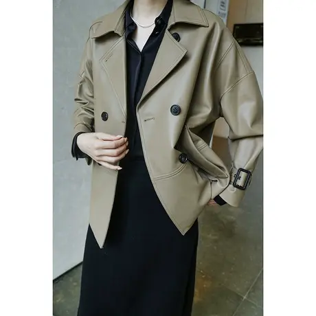 23秋季新款皮衣复古气质通勤帅气宽松百搭%100小羊皮女士短外套女商品大图