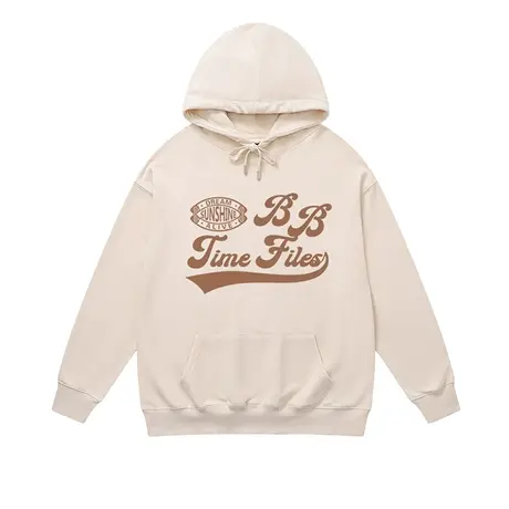 美式潮牌复古原创字母连帽卫衣男女oversize奶杏色加绒情侣上衣潮商品大图