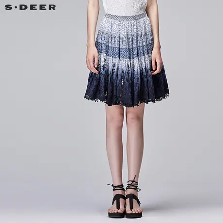 sdeer圣迪奥2019夏装民族印花渐变镂空绣花渐变半身短裙S17281332图片