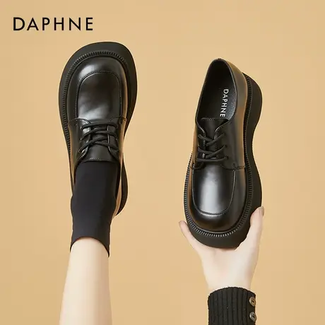 达芙妮复古英伦风小皮鞋女2022年新款女鞋厚底增高圆头大头鞋女图片