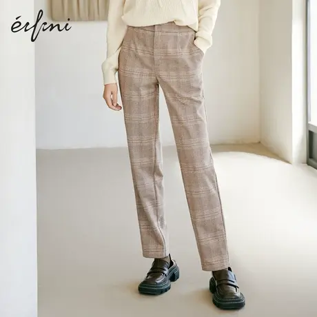 【👬商场同款】👭伊芙丽2021年新款直筒裤格纹高腰休闲裤女1CB252612图片
