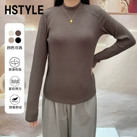 韩都衣舍2024春装新款半高领打底衫内搭上衣女多色百搭T恤NFD3006商品大图