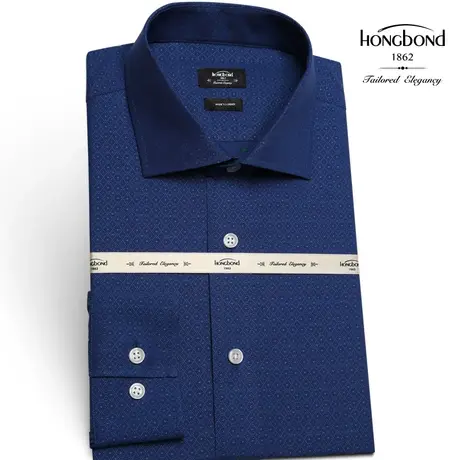 红邦创衣 2023秋冬新纯棉蓝色衬衫男士提花时尚商务长袖衬衣职业图片