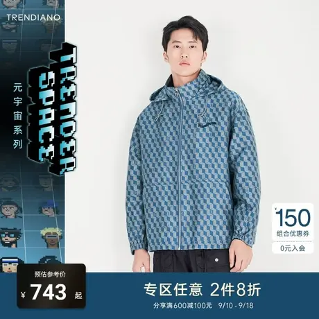 TRENDIANO官方潮牌男装秋季新款时尚字母提花格夹克外套男士商品大图
