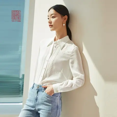EP雅莹高端系列 职场OL三醋酸长袖干练白衬衫 2023新款2123A图片