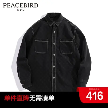 太平鸟男装奥莱 老花满印衬衫潮明线外穿式衬衣商品大图