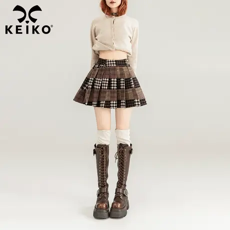 KEIKO复古格子半身裙jk百褶裙2024夏季酷感辣妹高腰显瘦A字短裙子图片