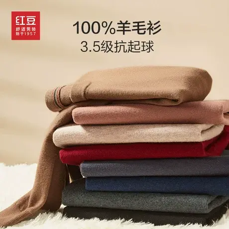 红豆100纯羊毛衫男士秋冬新款圆领加厚保暖中青年针织打底衫预图片