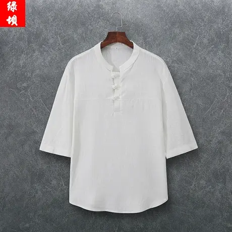 夏季五分袖男T恤立领宽松青年加肥加大码短袖衣服中国风打底小衫图片