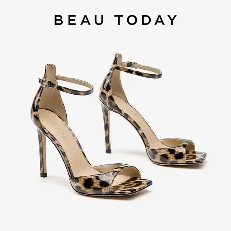 BeauToday一字带凉鞋女夏外穿法式高跟鞋女细跟2024新款女鞋真皮商品大图
