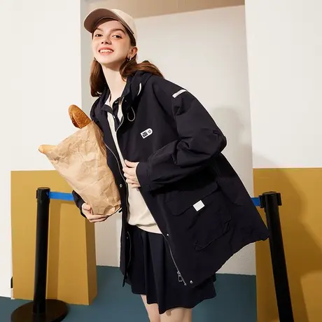 a02连帽廓版休闲外套2024春款拼接宽松运动休闲百搭女式甜酷风衣商品大图