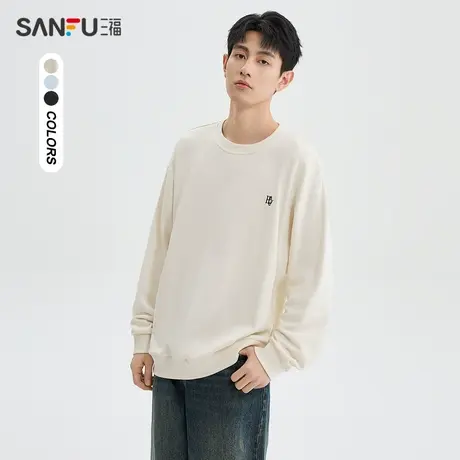 三福2024春季男士前后字母印花卫衣 日系户外圆领上衣男482328商品大图