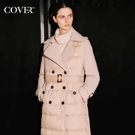 COVER2023冬季牛角扣压线边棉感风衣羽绒服图片