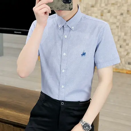 2023新款夏季全棉短袖男士衬衫免烫薄款商务休闲衬衣男装寸衫衬衣商品大图