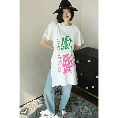 24春夏新款时尚简约休闲T恤纯棉圆领宽松显瘦印花字母女士短袖女商品大图