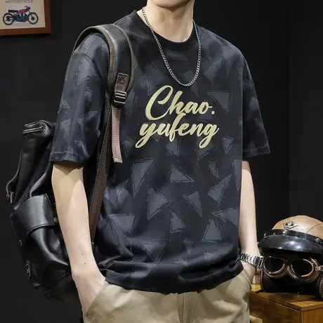 美式印花短袖t恤男士纯棉夏季2024新款宽松大码潮牌衣服男装体恤商品大图