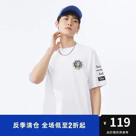 马克华菲环保主题植绒印花长绒棉短袖T恤男22夏新廓版上衣图片