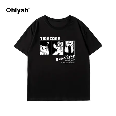 黑色t恤女短袖2023夏季新款宽松设计感chic港味小熊上衣服ins潮牌商品大图
