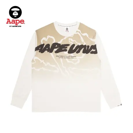 Aape旗舰店男装秋冬涂鸦印花渐变交叉骨宽松薄款长袖T恤1013XXJ商品大图