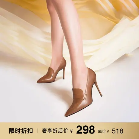 熙漫2023新款真皮复古一脚蹬单鞋成熟气质百搭黑色8厘米细高跟鞋图片