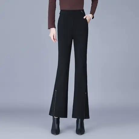 黑色微喇裤女2023新款秋季高腰弹力修身职业长裤垂感气质喇叭裤子商品大图
