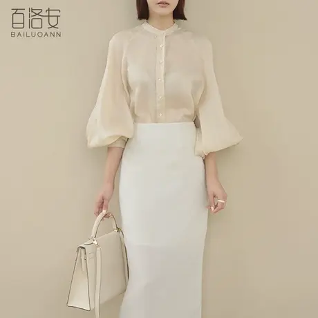 百洛安气质优雅衬衫女装设计感秋季新款韩版显瘦上衣长袖立领衬衣图片