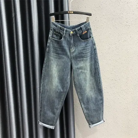 欧货休闲老爹牛仔裤女2023秋季新款磨白高腰宽松显瘦哈伦裤垮裤潮商品大图